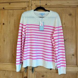 ANTONIO MELANI Women’s Cream and Pink Striped Cashmere Sweater Size XL